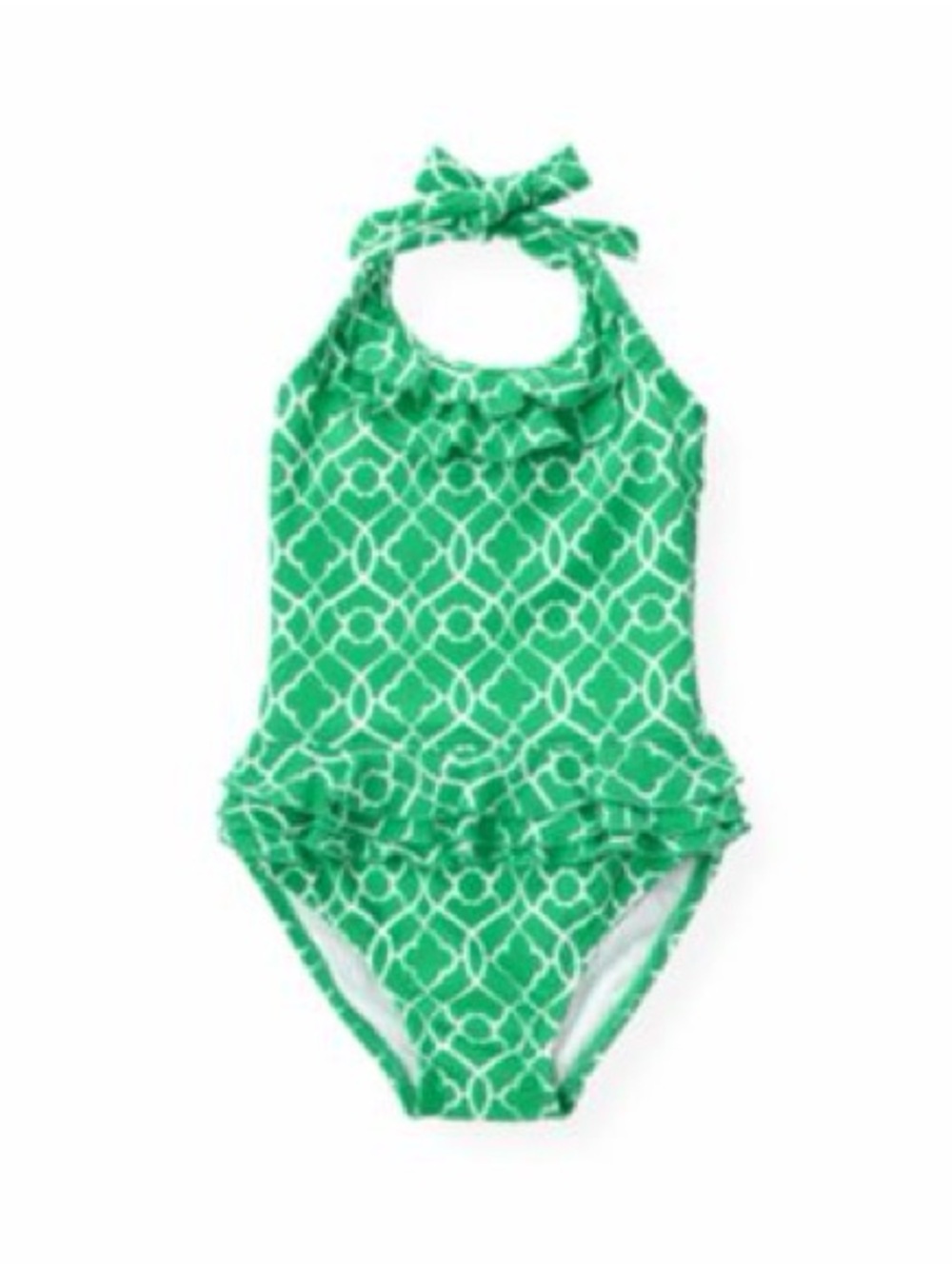 Janie & Jack Green Patterned Halter One-Piece Swimsuit - 6-12 Months